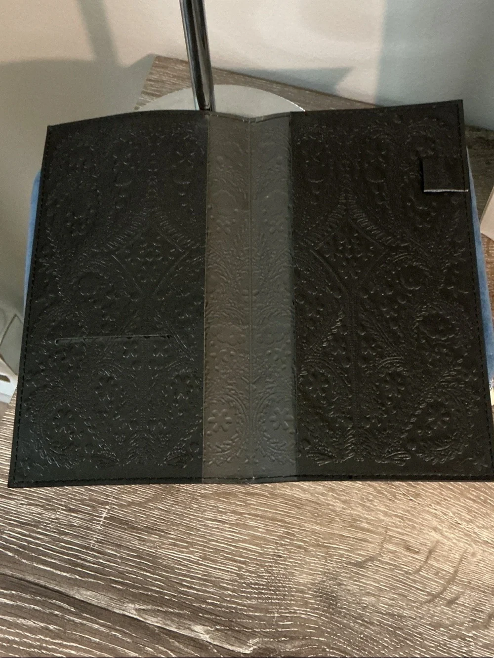Christian Lacroix Black Embossed Slim Passport Document Wallet Holder 4.5x8.25